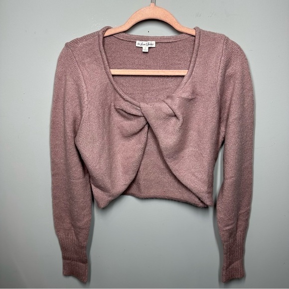 For Love And Lemons Mila Twist Front Crop Sweater In Dusty Rose - Picture 3 of 8